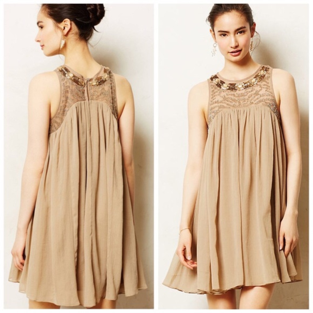 Anthro Moulinette Soeurs Beaded Chiffon Dress